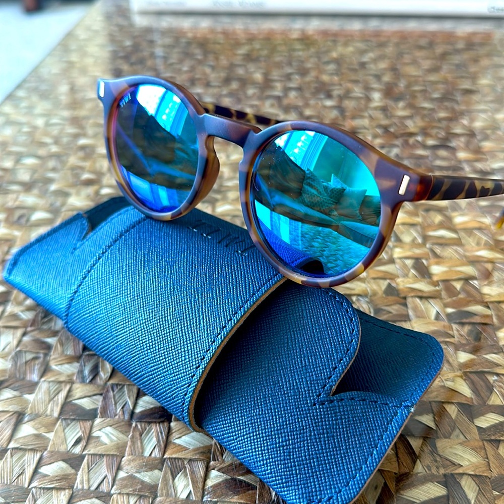 TIWI blue lense tortoise shell sunglasses